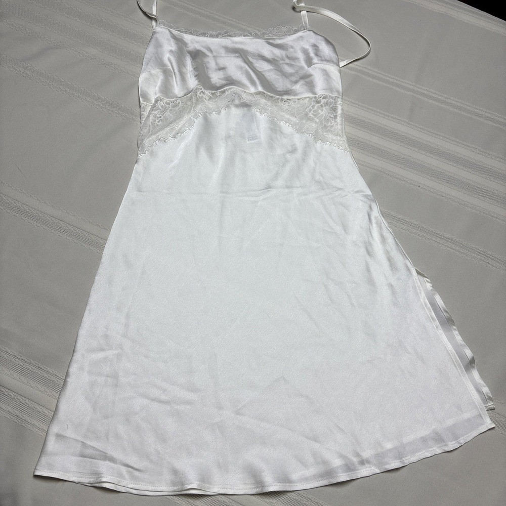 Satin Lingerie Slip Dress Lace-Trim Cream Coquette Romantic Girly  Sz M
